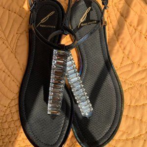 Brian Atwood Black BF Callas Crystal T-strap Sandals, size 7